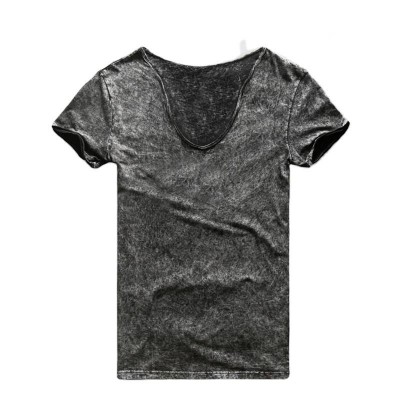 Fashion Black T-Shirt Men Casual V Neck T Shirts For Men Vintage Short Sleeve Heavy Washed 100% Cotton Top Tees Male